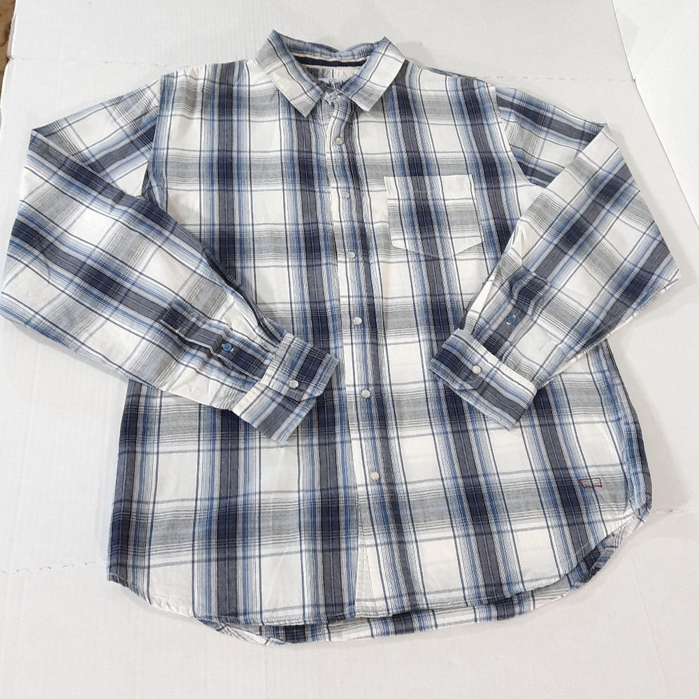 Levis Long Sleeve Plaid Pearl Snap Button Shirt Logo Men Medium
